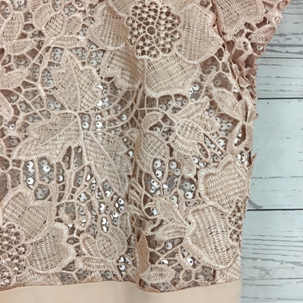 JS collection lace sequins bodice with stretch crape floor length gown - Picture 10 of 11